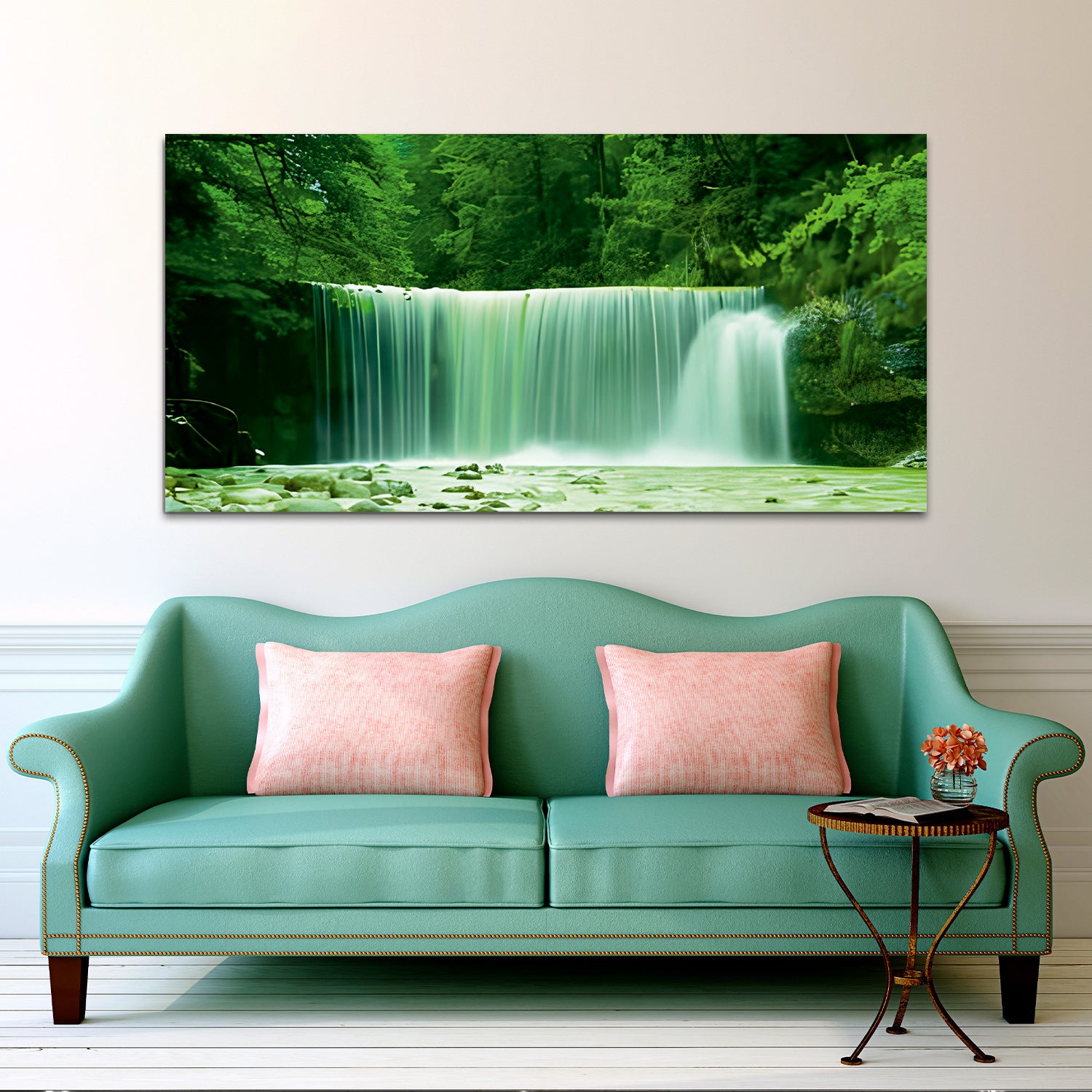 Forest Waterfall Green-white Canvas Wall Painting