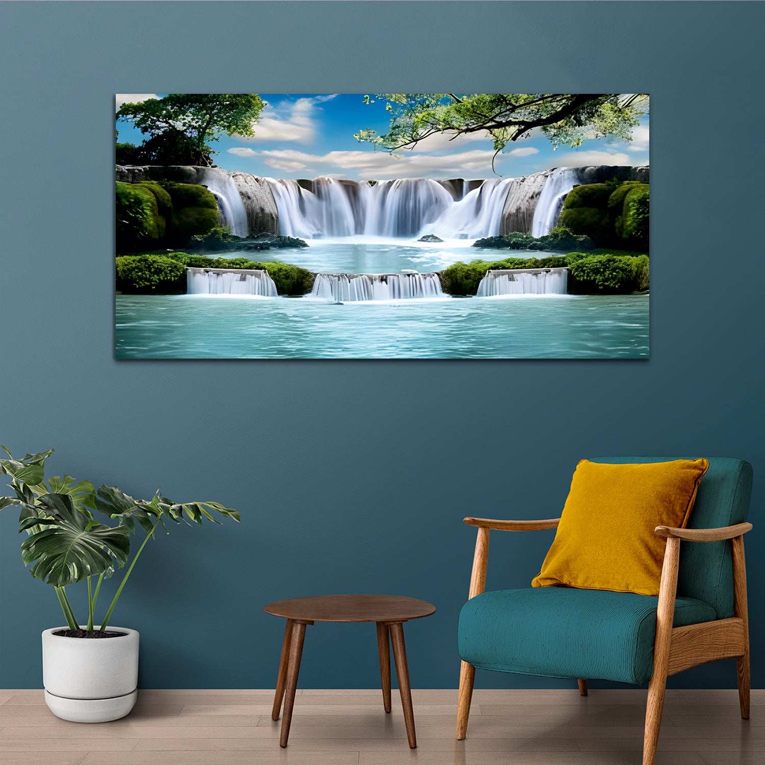 Beautiful Waterfall On Bright Sky canvas wall painting