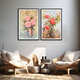 Pink and Red Flower inside Pot  Abstract Set of 2 Wall Frames