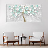 Beautiful White and Blue Flower Tree Canvas Wall Painting