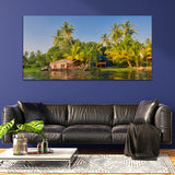Green house boat in the backwaters of Kerala Canvas Art Wall Painting