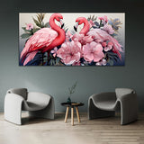 Beautiful Pink Bird with Pink Flower Canvas Wall Painting