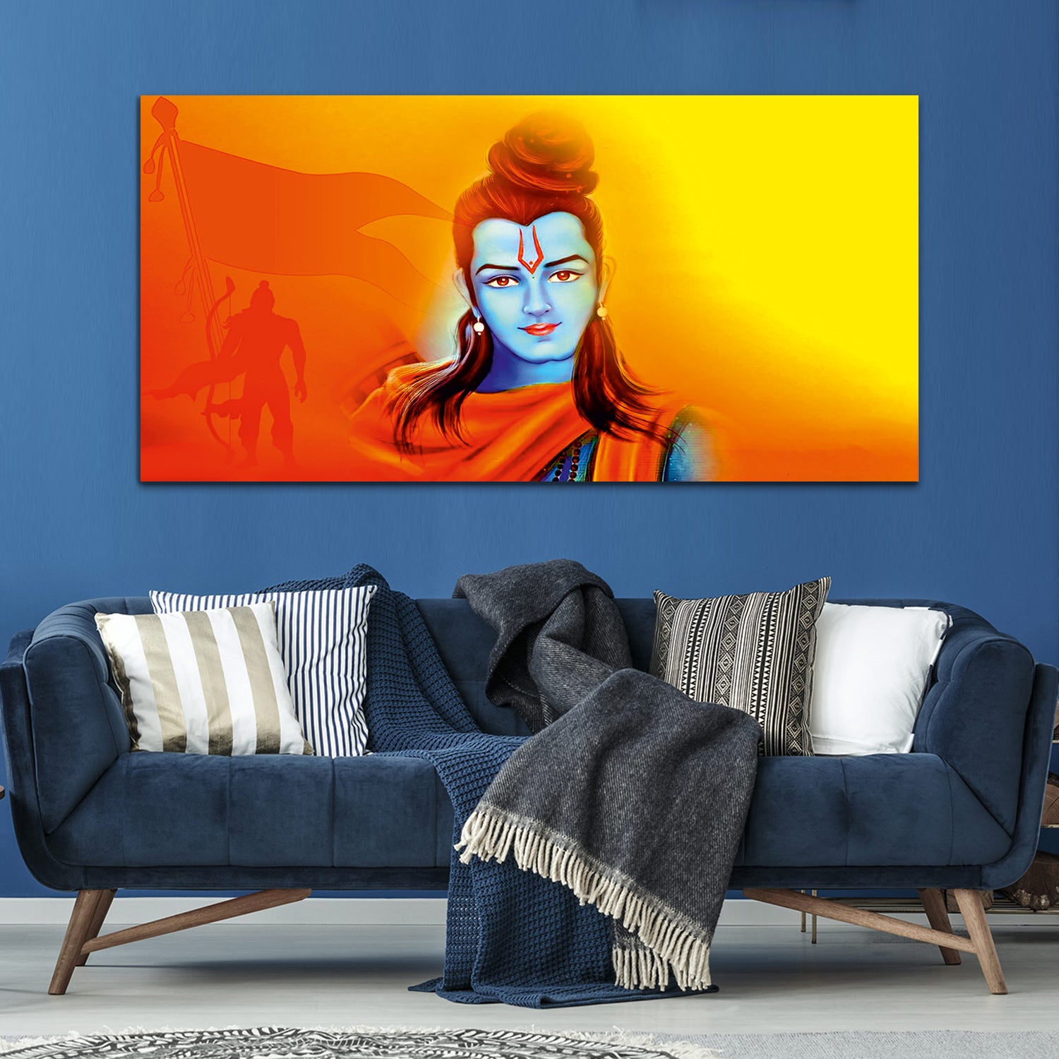 Shree Ram Orange & Yellow Canvas Wall Art Painting