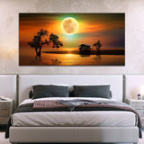 Tree under Water with Moon at Mid Night Canvas Wall Painting
