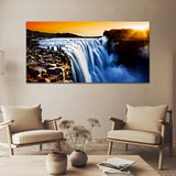 Sunset With Water Fall Canvas Wall Painting