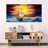 Abstract Boat under Water with Sunrise Canvas Wall Painting