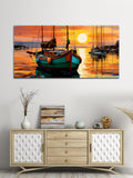 Beautiful Sunset with River and Boat Canvas Wall painting