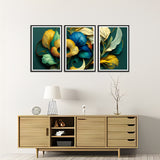 Abstract Colorful Spring Flower Art Floating Canva Set of 3 Wall Frames