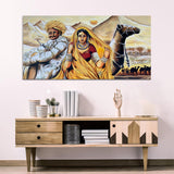 Hand Painted Rajasthani Man & Women Sitting Infront of Camel Modern Canvas Wall Painting