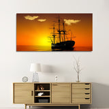 Beautiful Sunrise with Boad over Water Wall Painting