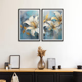 White and Golden Abstract Flower Set of 2 Wall Frames