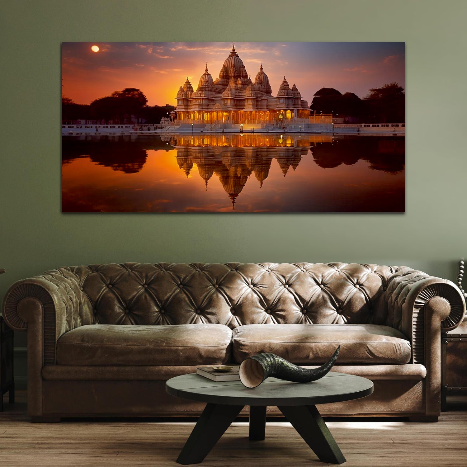 Shree Ram Tample evening time Canvas wall Art painting