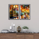 Two People Walking on Road Abstract Set of 2 Wall Frames