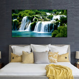Waterfall Nature Green-White Canvas Wall Painting