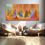 Rajasthani Girls Dancing Hand Painted Canvas Wall Painting