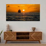 Beautiful Sunset and Boat under Water Canvas Wall Painting