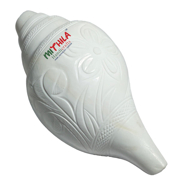 Mithilashri Premium Large White Blowing Shankh  Loud Blowing Shankh  Natural Sacred Shankh  for Hawan Pooja Festival  Length - 7 Inch