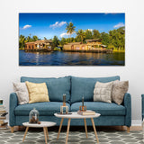 Green & Blue Water House Boat Beautiful Canvas Art Wall Painting