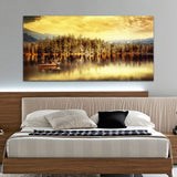 Beautiful Forest With Boat under Water Canvas Wall Painting
