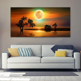 Tree under Water with Moon at Mid Night Canvas Wall Painting