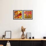 Colorful and yellow Abstract Flower Set of 2 Wall Frames