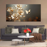 Butter Fly With Flower Gold-Black canvas Wall Painting