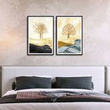 Golden Forest Single Tree Set of 2 Wall Frames