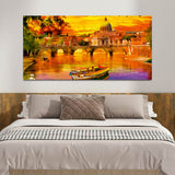 Beautiful City with River and Bridge Canvas Wall Painting
