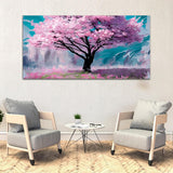 Pink Tree With Beautiful Mountain Wall Painting