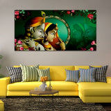 Radha Krishna Abstract Green-Pink Canvas Wall Painting