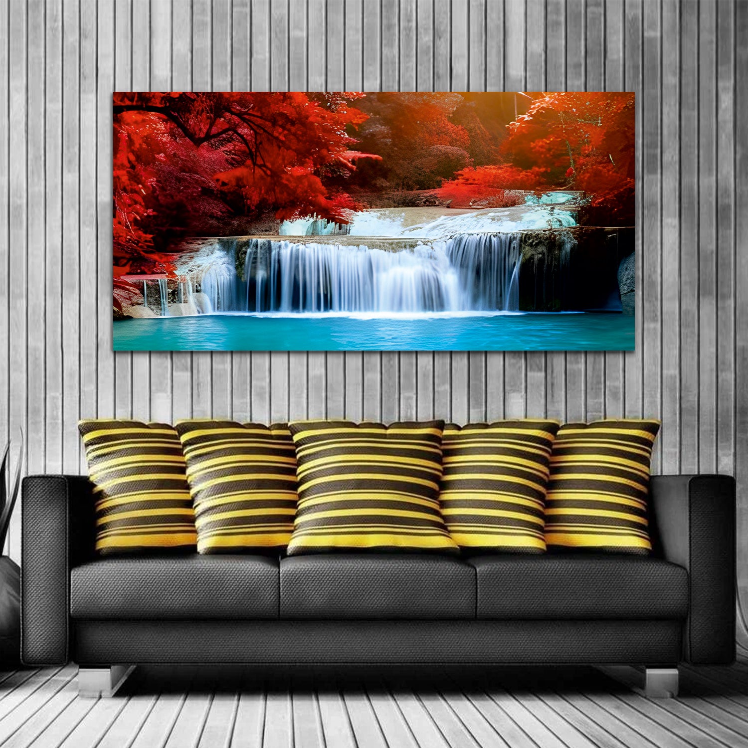 Waterfall Red-White Canvas Wall Painting