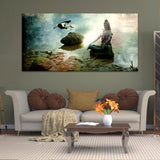 Lord Shiv Meditating Mountain  Canvas Wall Painting