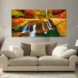 Waterfall Autumn Multicolor Canvas Wall Painting