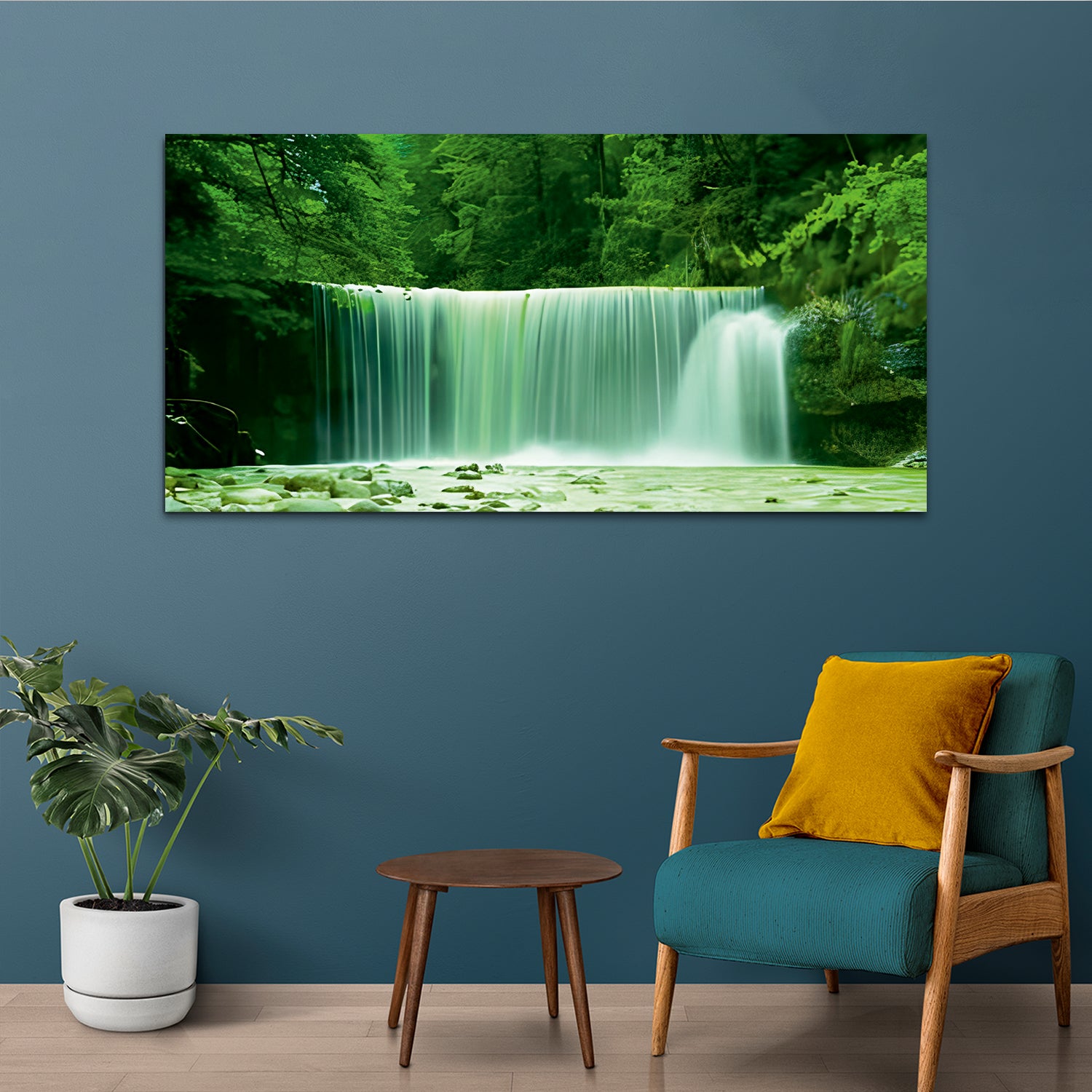 Forest Waterfall Green-white Canvas Wall Painting