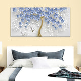 Beautiful Tree with Blue Flowers Canvas Wall Painting