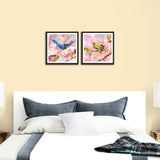 Two Beautiful Birds Sitting at Flower Set of 2 Wall Frames