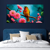 Beautiful Yellow Bird with Pink Flower Canvas Wall Painting