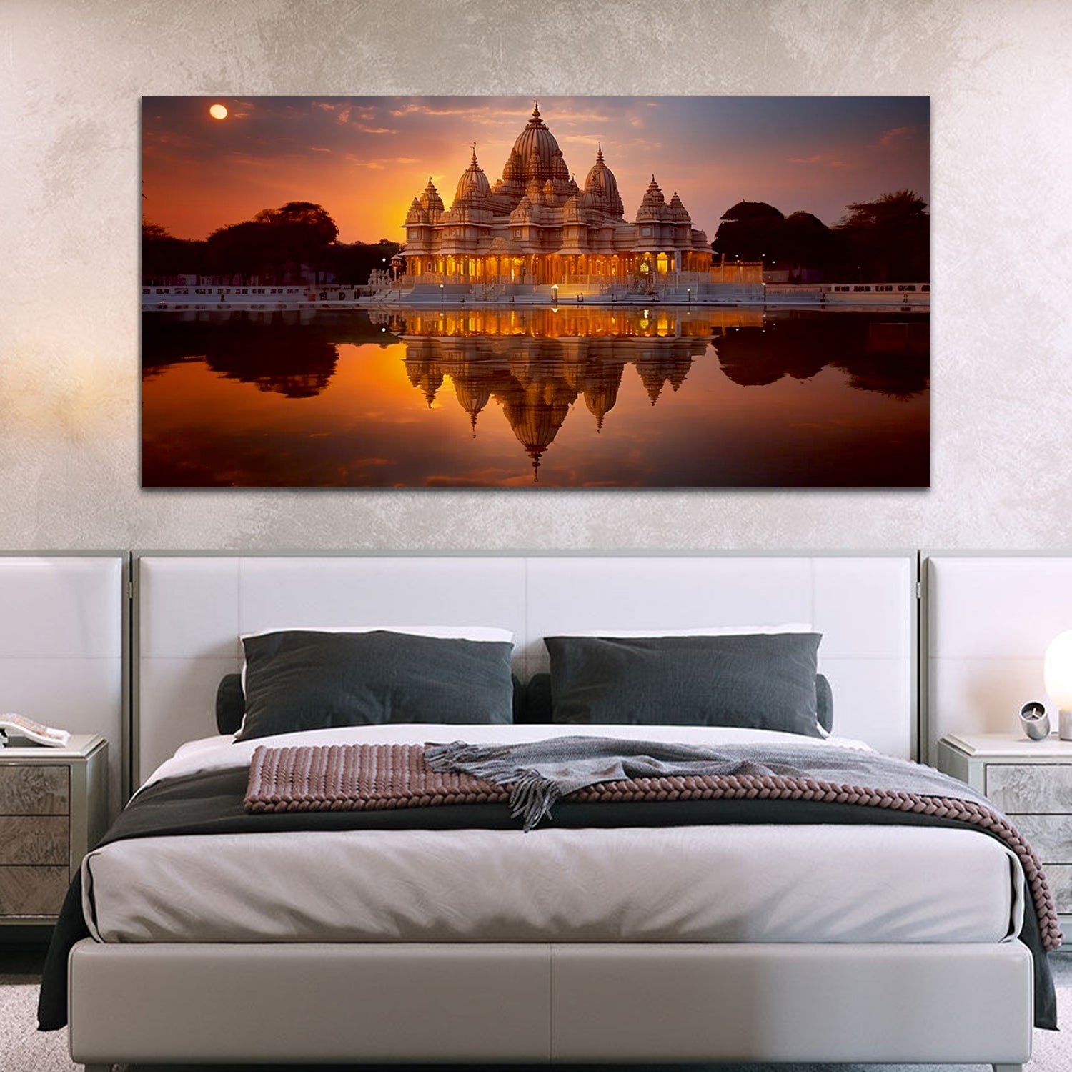 Shree Ram Tample evening time Canvas wall Art painting