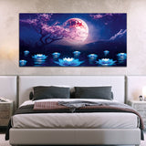 Pink Tree with Dark Night and River Canvas Wall Painting