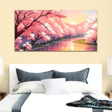 Beautiful Abstract Pink Tree with Rive Canvas Wall Painting