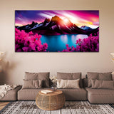 Beautiful Mountain with Pink Forest Wall Painting & Arts