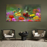 Two Beautiful Birds with Colorful Flower Canvas Wall Paintings