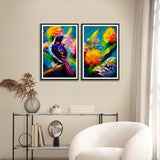 Bird Sitting on Tree Abstract Set of 2 Wall Frames