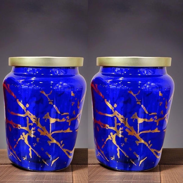 Mithilashri Decorative Blue Storage Jar- Set of 2 (600 ml)
