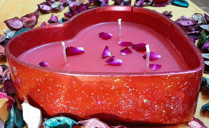 Heart Shape Red-Glass Candle with *Rose Fragrance Wax - Burning time 12 Hours
