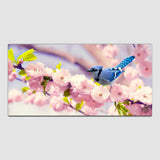 Blue Bird With Pink Flower Canvas Wall Painting
