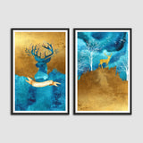Deer in Forest Abstract Set of 2 Wall Frames