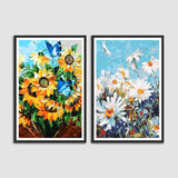 Colorful Abstract Flower Set of 2 Wall Frames
