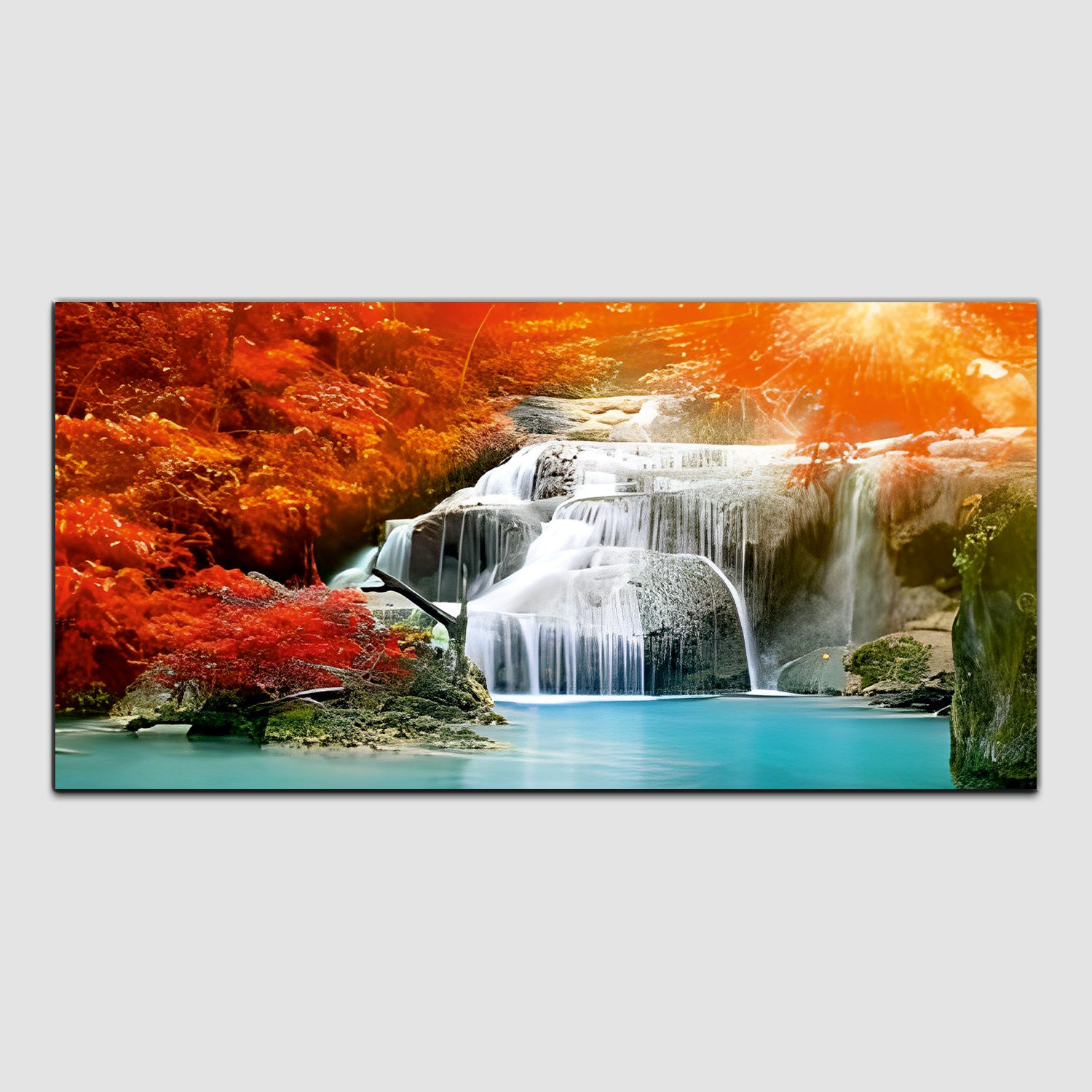 Waterfall Nature Landscape with Wooden Frame Canvas Wall Painting