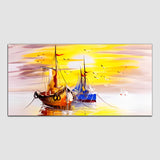 Beautiful Sunrises with Boat and River Canvas Wall Painting